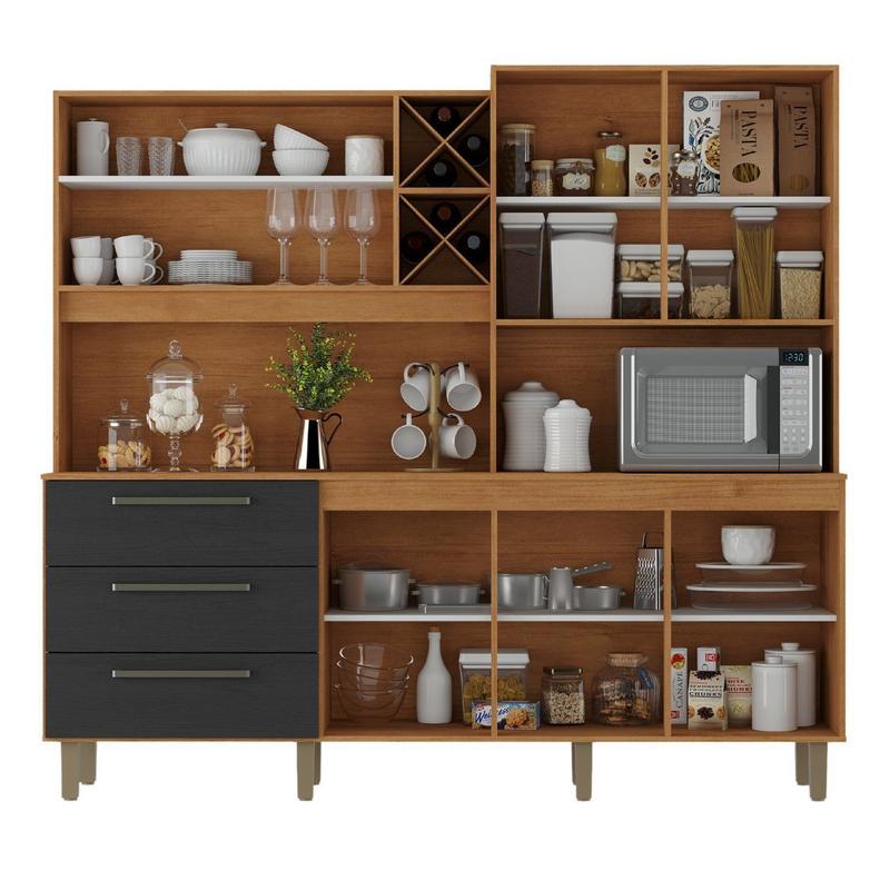 Armário para Cozinha 7 Portas 3 Gavetas com Balcão e Porta